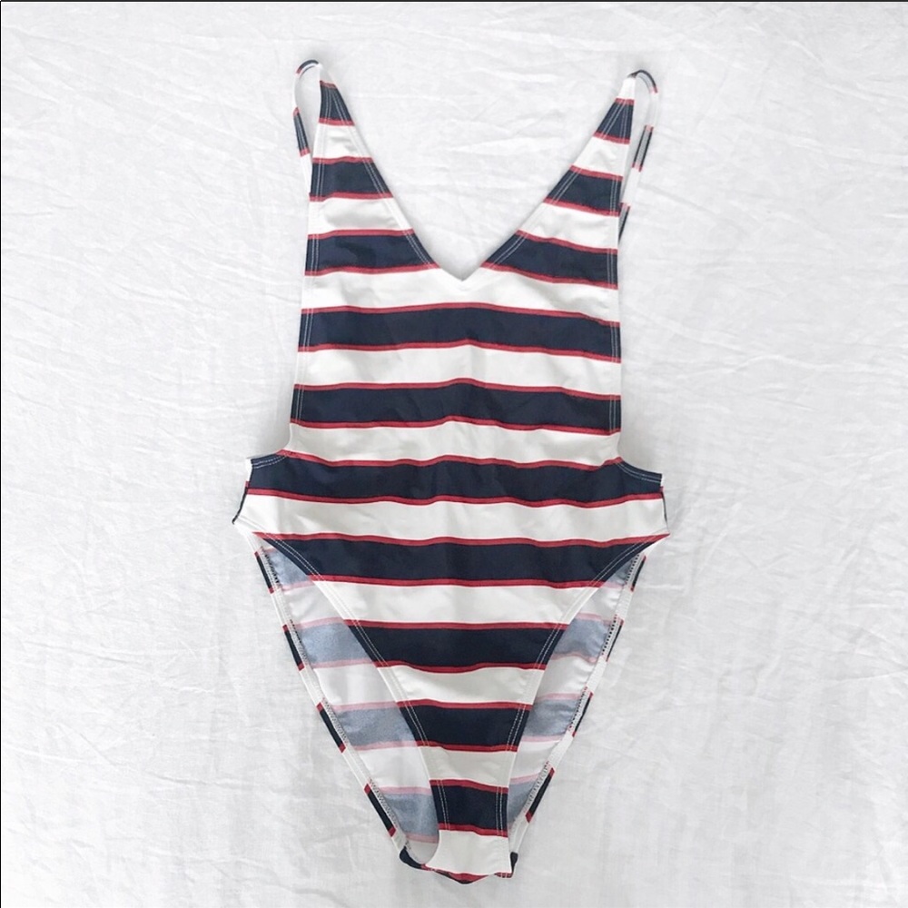 Nasty Gal Striped One Piece High Cut Swimsuit